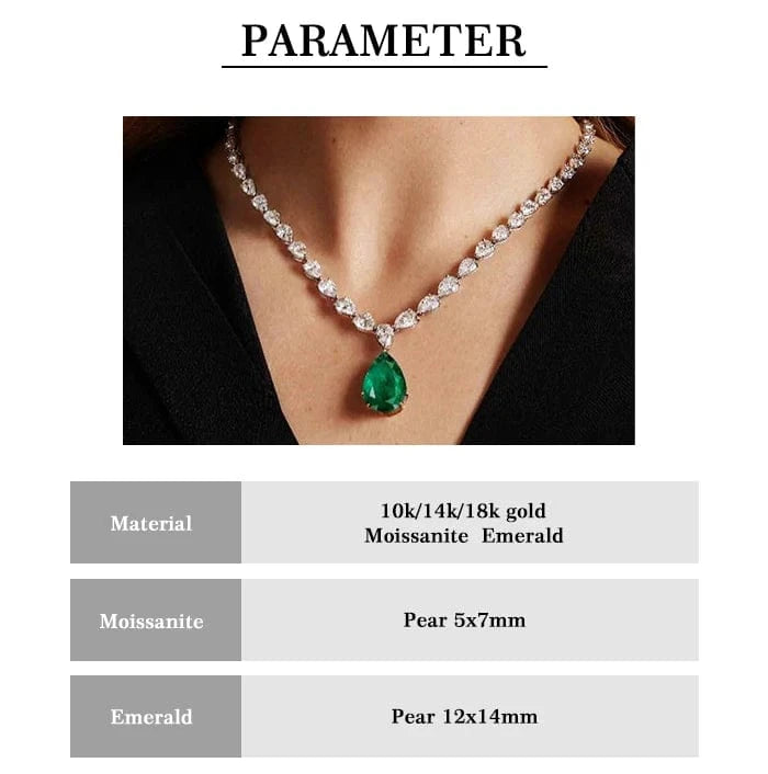 Hailer joyas 10k 14k 18k pear green stone moissanite jewelry emerald pendant gold jewellery sets