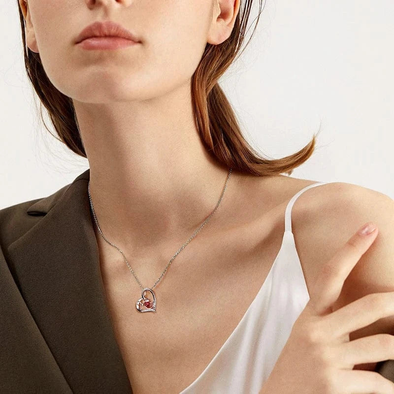 Hailer Joyas Garnet Gemstone I love You Mom 925 Sterling Silver Heart Pendant Necklace Mothers Day Gift 2023