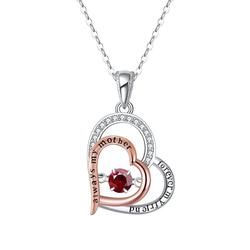 Hailer Joyas Garnet Gemstone I love You Mom 925 Sterling Silver Heart Pendant Necklace Mothers Day Gift 2023
