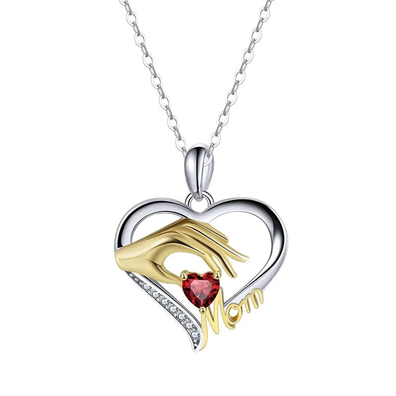 Hailer Joyas Garnet Gemstone I love You Mom 925 Sterling Silver Heart Pendant Necklace Mothers Day Gift 2023