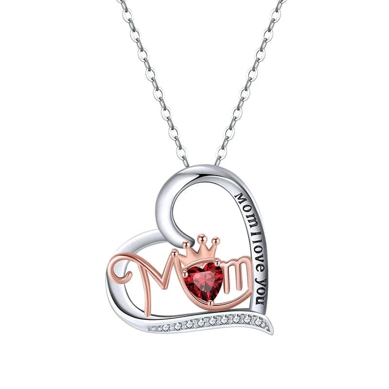 Hailer Joyas Garnet Gemstone I love You Mom 925 Sterling Silver Heart Pendant Necklace Mothers Day Gift 2023
