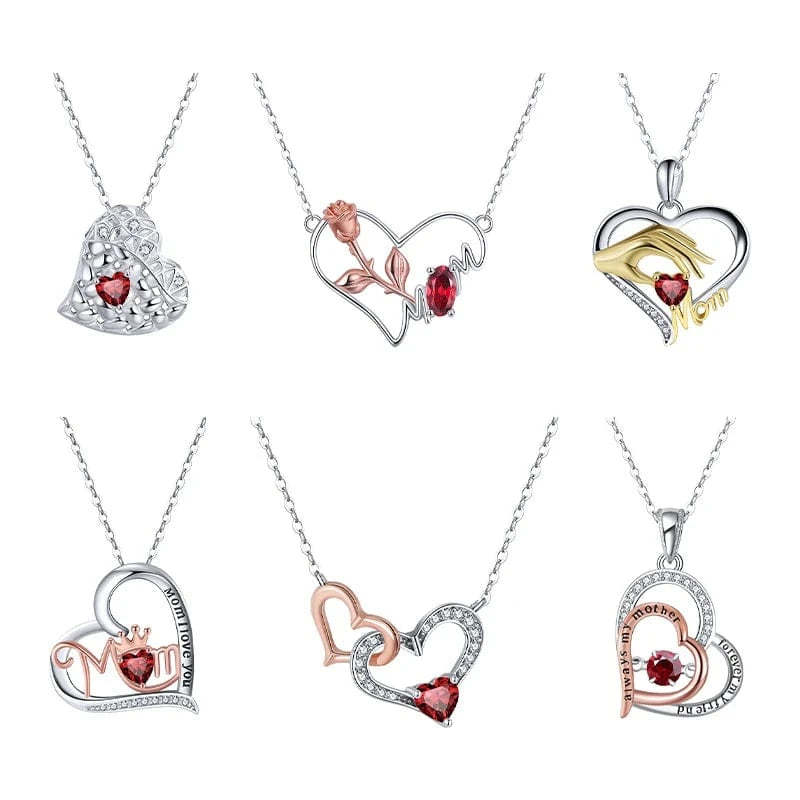 Hailer Joyas Garnet Gemstone I love You Mom 925 Sterling Silver Heart Pendant Necklace Mothers Day Gift 2023
