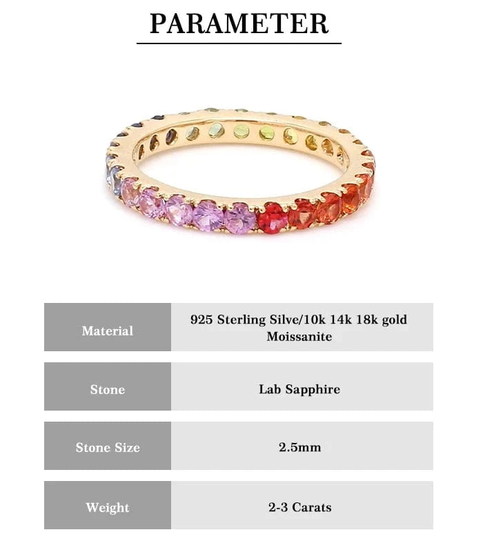 Hailer joyas gemstone lab sapphire silver jewelry 925 rainbow 14k gold eternity wedding band ring for women