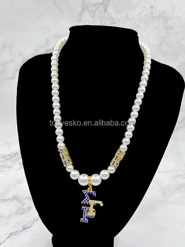 Handmade Custom New Arrivals Greek Sigma Gamma Rho Simple Style White Pearl Necklaces Sorority Jewelry Gift