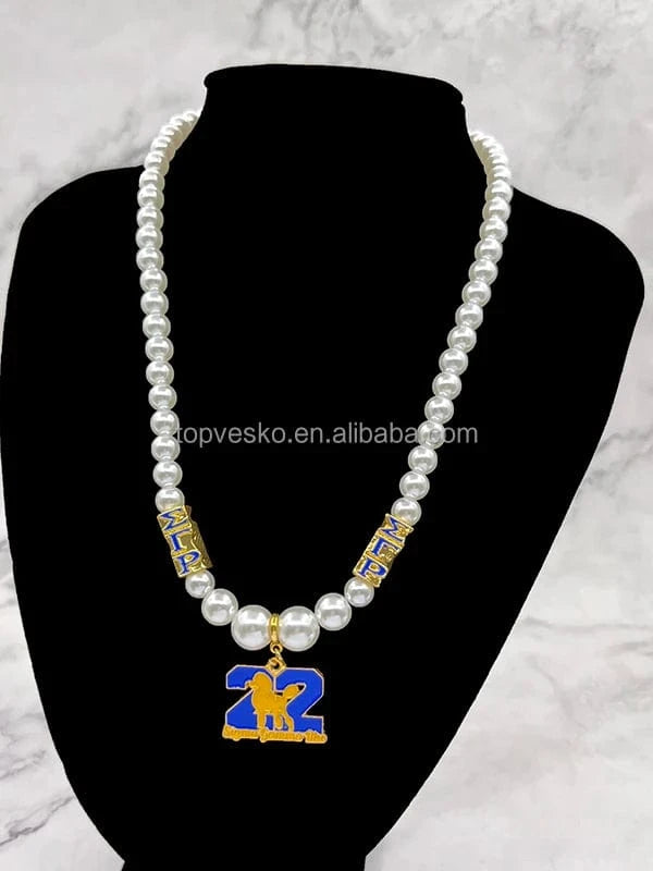 Handmade Custom New Arrivals Greek Sigma Gamma Rho Simple Style White Pearl Necklaces Sorority Jewelry Gift