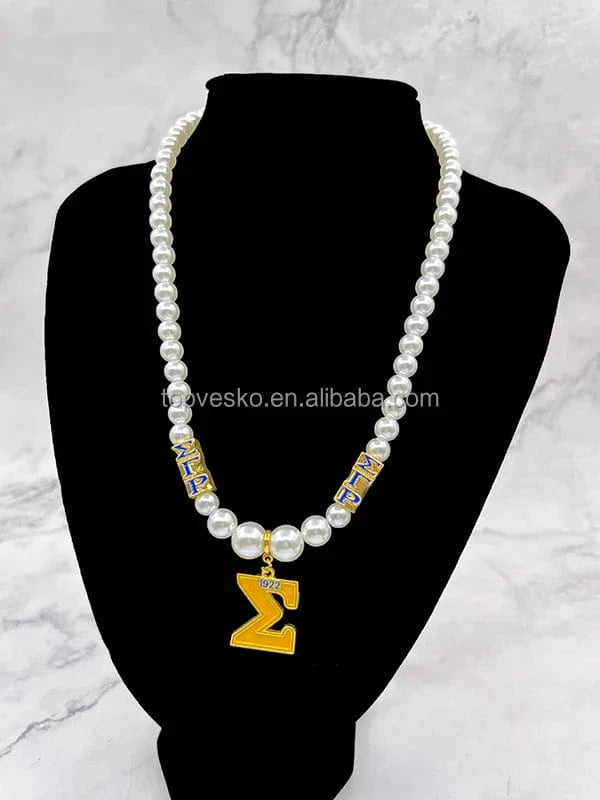Handmade Custom New Arrivals Greek Sigma Gamma Rho Simple Style White Pearl Necklaces Sorority Jewelry Gift