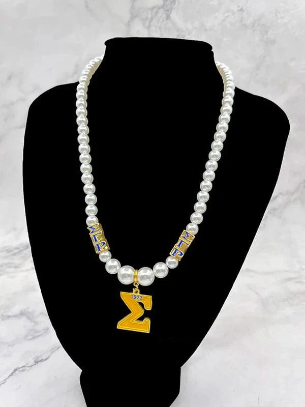 Handmade Custom New Arrivals Greek Sigma Gamma Rho Simple Style White Pearl Necklaces Sorority Jewelry Gift