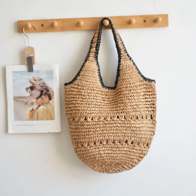 Handmade Straw Tote Bag Simple Versatile Y - shaped Fashion Shoulder Bag Women Holiday Dating Large Capacity Storage Bag - SN Wigs & More