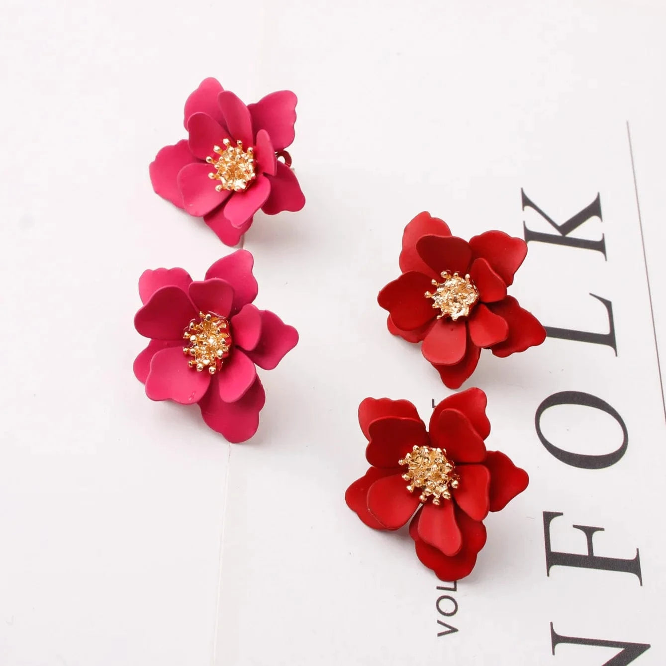 Hawaiian Gold Colorful Fashion Jewelry Earrings Cute Flower Pearl Earrings Red Floral Flower Pearl Drop Earring Stud For Women