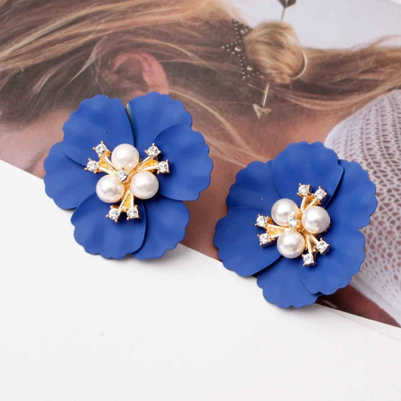 Hawaiian Gold Colorful Fashion Jewelry Earrings Cute Flower Pearl Earrings Red Floral Flower Pearl Drop Earring Stud For Women