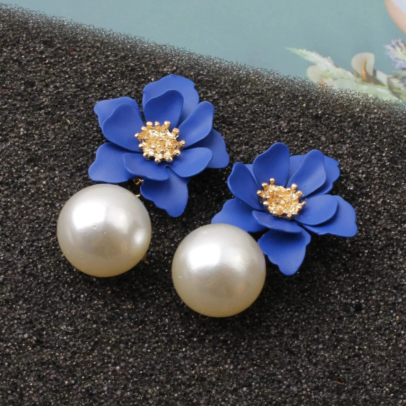 Hawaiian Gold Colorful Fashion Jewelry Earrings Cute Flower Pearl Earrings Red Floral Flower Pearl Drop Earring Stud For Women