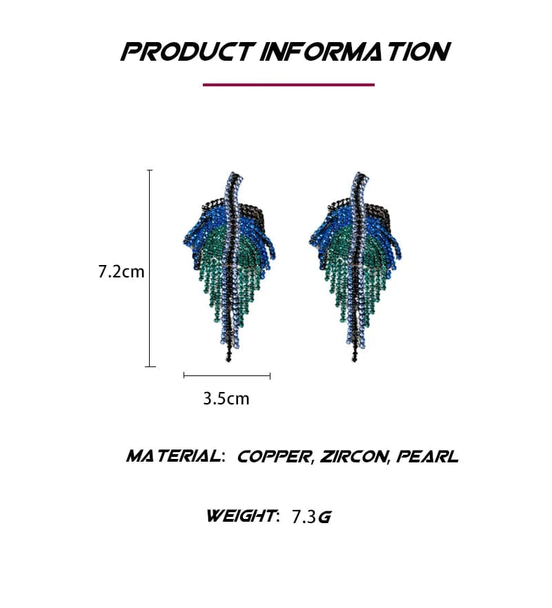 HE10823-1 Full Rhinestone Long Tassel Earrings Women Blue Color Fashion Geometric Drop Earring Statement Accessories Party Gifts