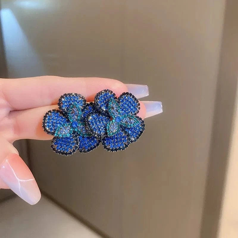 HE10823-1 Full Rhinestone Long Tassel Earrings Women Blue Color Fashion Geometric Drop Earring Statement Accessories Party Gifts