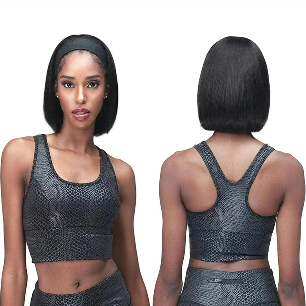 Headband Wigs Human Hair Bob Headband Wigs for Black Women Easy Put On and Go Glueless Wigs Short Straight Wigs Machine Made Wig