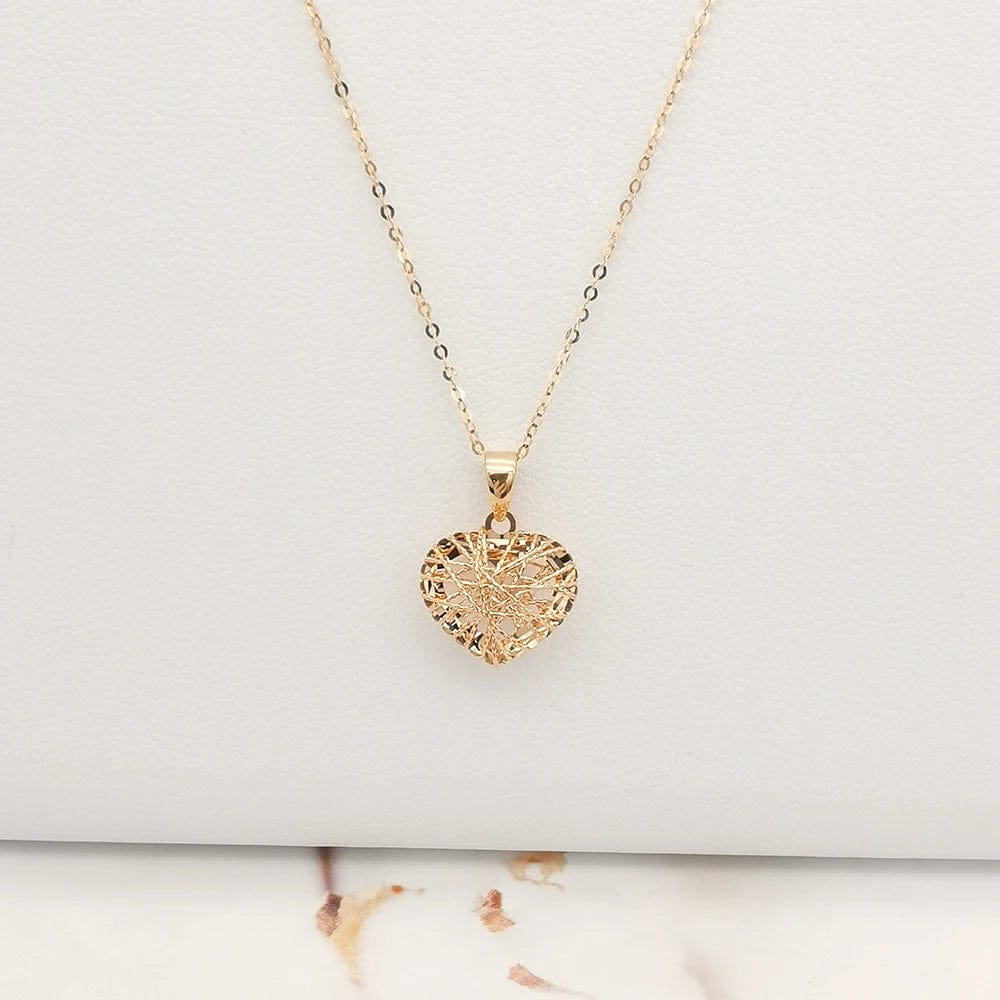 Heart Champagne with cable chain NINE'S 18K Solid Gold Fine Jewelry Star Heart Pendant Necklace Yellow Gold Customized Hollow Lucky Necklace