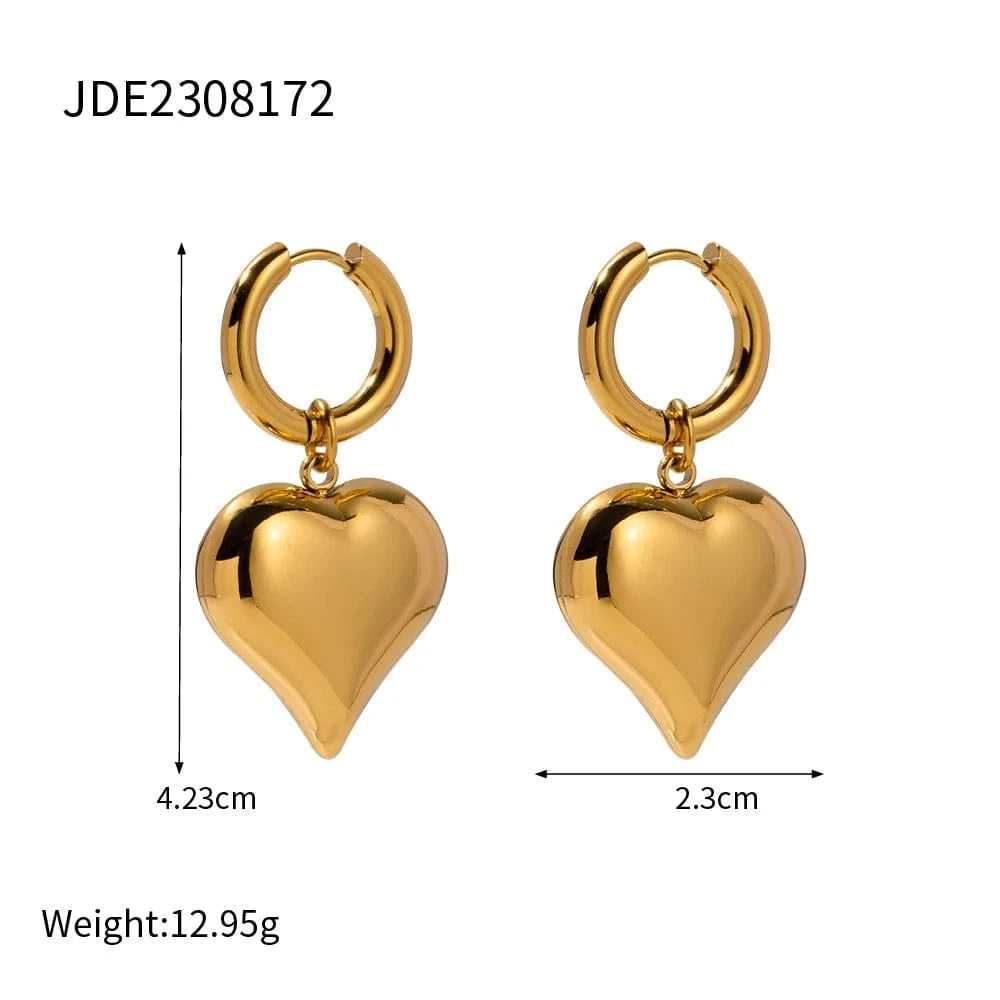 heart / E1844 E1844 18K Gold Plated Waterproof Stainless Steel Chunky Hoop Huggie Heart Shape Pendant Earring Women