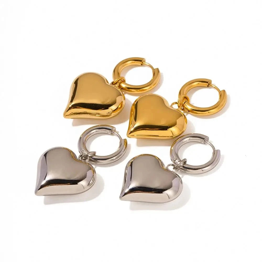 heart / E1844 E1844 18K Gold Plated Waterproof Stainless Steel Chunky Hoop Huggie Heart Shape Pendant Earring Women