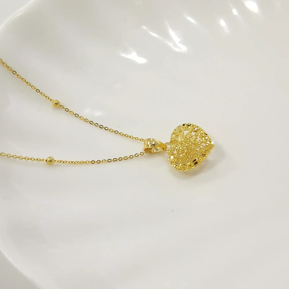 Heart Gold with bead chain NINE'S 18K Solid Gold Fine Jewelry Star Heart Pendant Necklace Yellow Gold Customized Hollow Lucky Necklace