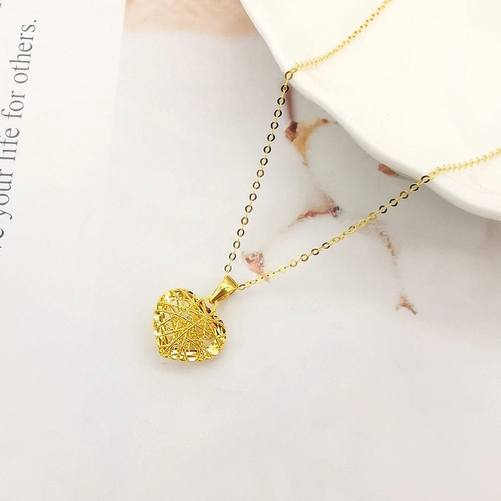 Heart Gold with cable chain NINE'S 18K Solid Gold Fine Jewelry Star Heart Pendant Necklace Yellow Gold Customized Hollow Lucky Necklace