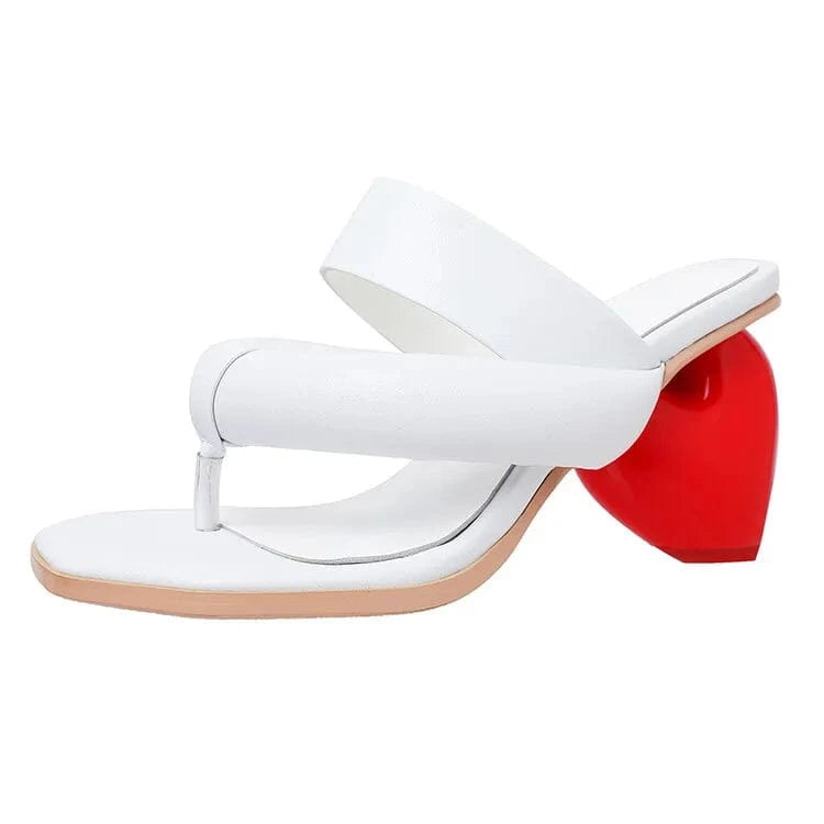 Heart New Anti-Slip Celebre Sandale De Marque Square Toe Thong 2022 Heels for Ladies and Women