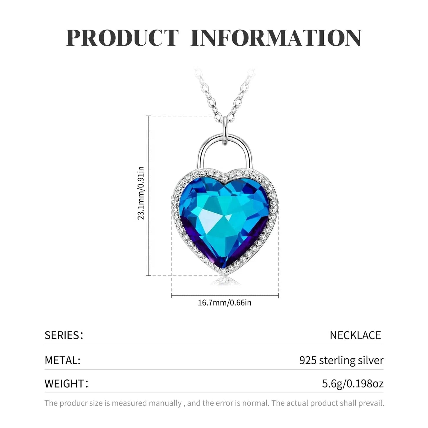 Heart of the Ocean Necklace and Earring Set Real 925 Sterling Silver Women Jewelry with Sparkling Zircon for Lovers Anniversary