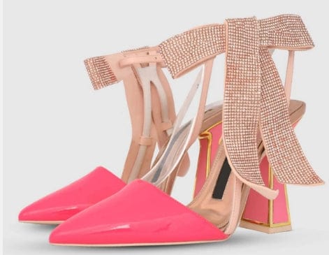 Heel Sandals Ladies Slingback Shoes Sexy Chunky Heel Sandals Hot Sale Party Dinner Dress Rhinestone Bow High Heel Summer Pumps