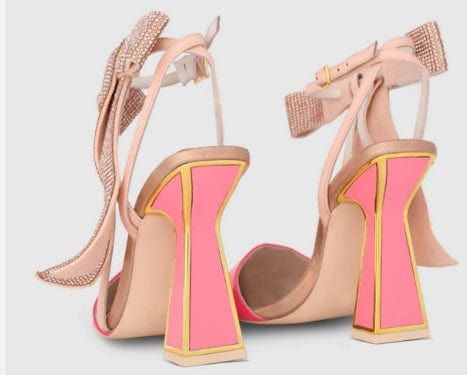 Heel Sandals Ladies Slingback Shoes Sexy Chunky Heel Sandals Hot Sale Party Dinner Dress Rhinestone Bow High Heel Summer Pumps