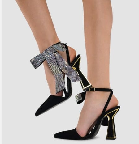 Heel Sandals Ladies Slingback Shoes Sexy Chunky Heel Sandals Hot Sale Party Dinner Dress Rhinestone Bow High Heel Summer Pumps