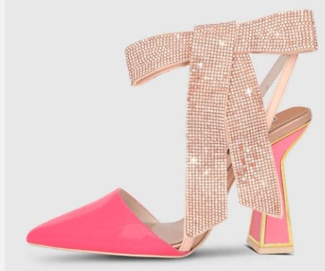 Heel Sandals Ladies Slingback Shoes Sexy Chunky Heel Sandals Hot Sale Party Dinner Dress Rhinestone Bow High Heel Summer Pumps