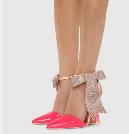 Heel Sandals Pink Ladies Slingback Shoes Sexy Chunky Heel Sandals Hot Sale Party Dinner Dress Rhinestone Bow High Heel Summer Pumps