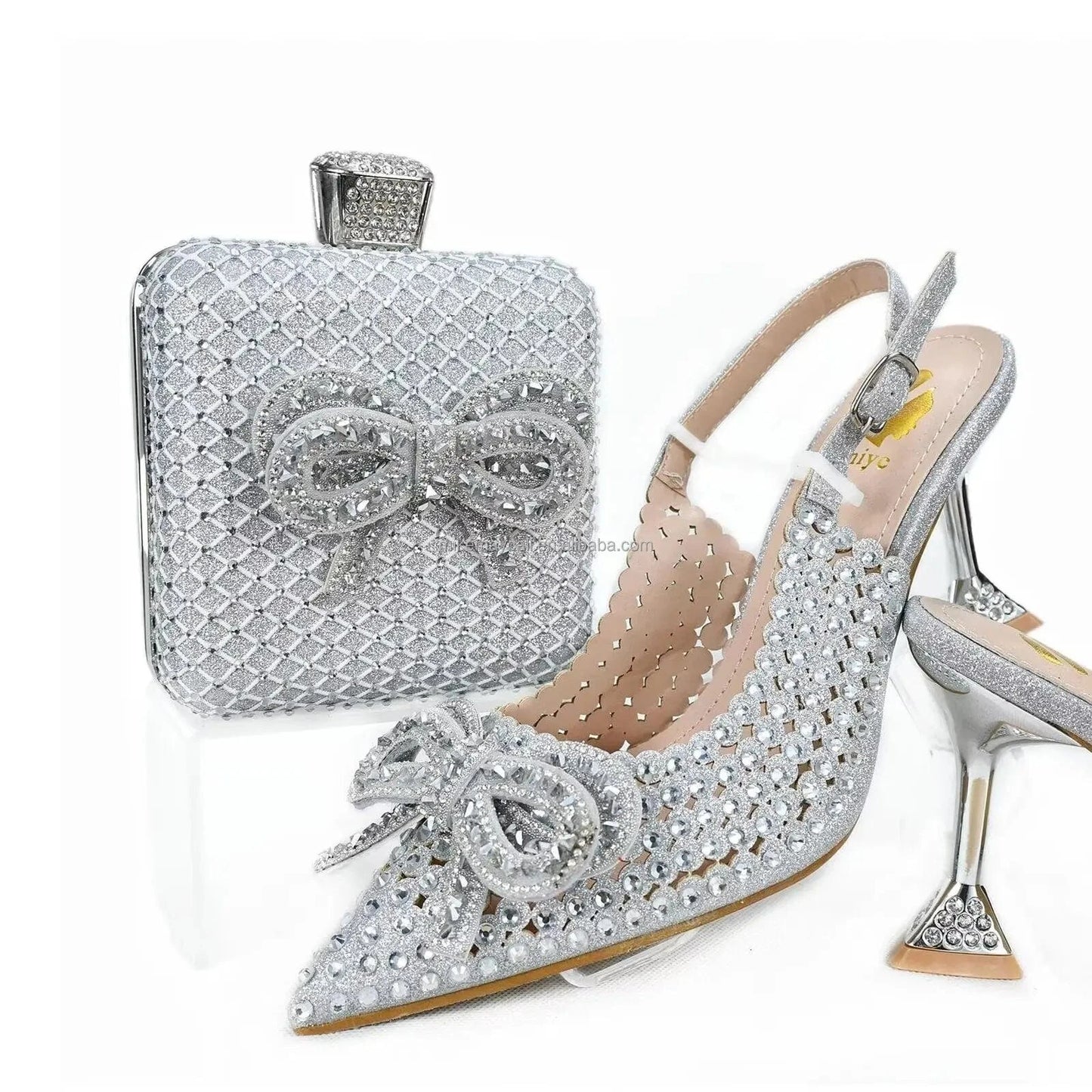 Heel Slipper wine shoes Printed Leather 9cm women shoes pumps With Matching Clutch Bags Sets 37-42
