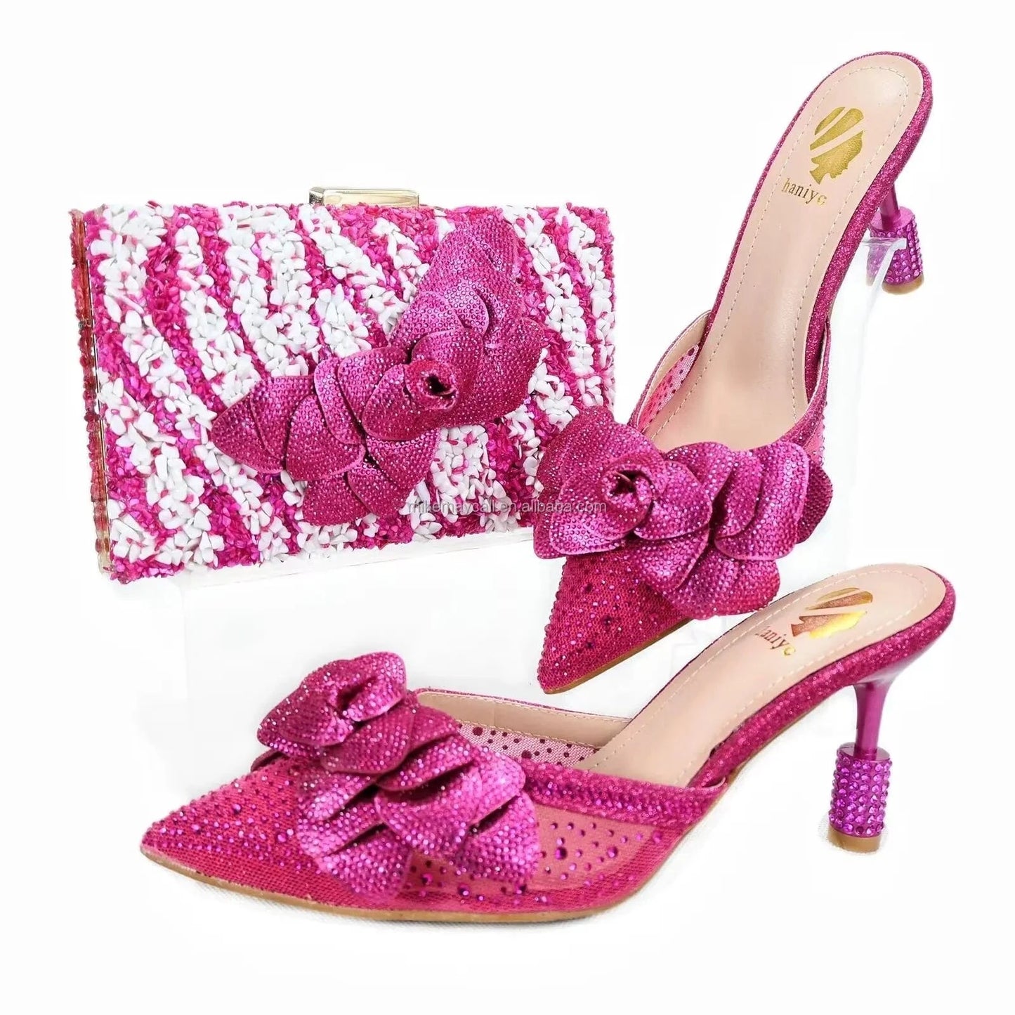 Heel Slipper wine shoes Printed Leather 9cm women shoes pumps With Matching Clutch Bags Sets 37-42