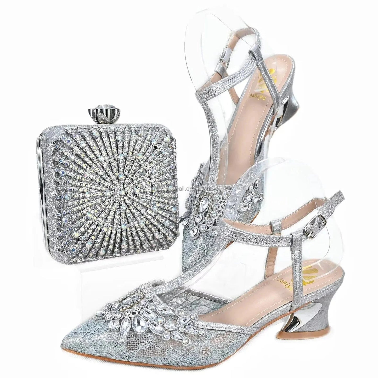 Heel Slipper wine shoes Printed Leather 9cm women shoes pumps With Matching Clutch Bags Sets 37-42