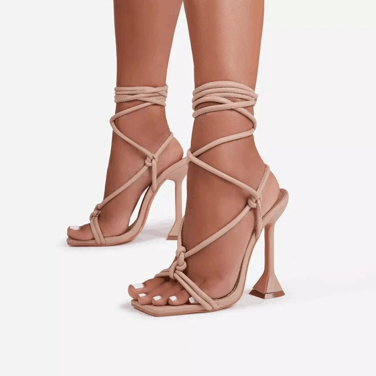 heeled sandals Women Sandalias Con Tacon Square Toe Pink Lace Up 2022 high Heels shoes For Women