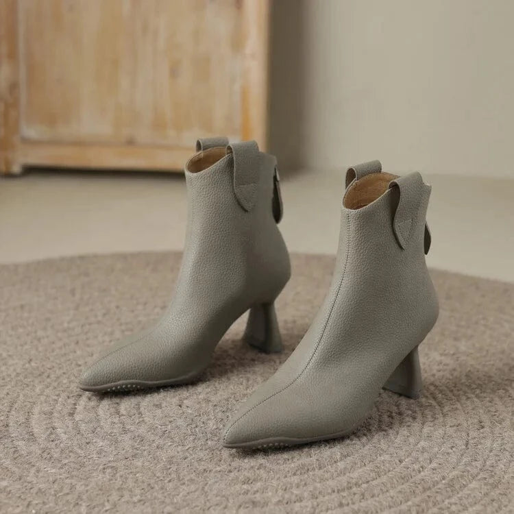 HG171 Full leather pointed high heeled short boots with French elegant temperament for women's boots