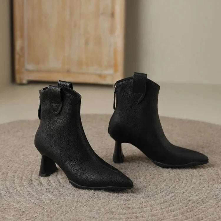 HG171 Full leather pointed high heeled short boots with French elegant temperament for women's boots