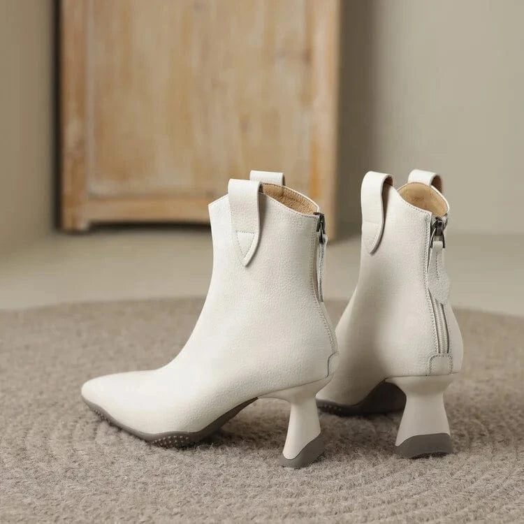 HG171 Full leather pointed high heeled short boots with French elegant temperament for women's boots