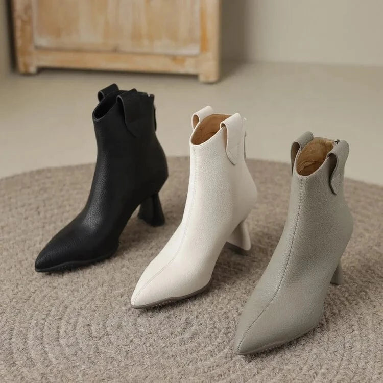 HG171 Full leather pointed high heeled short boots with French elegant temperament for women's boots