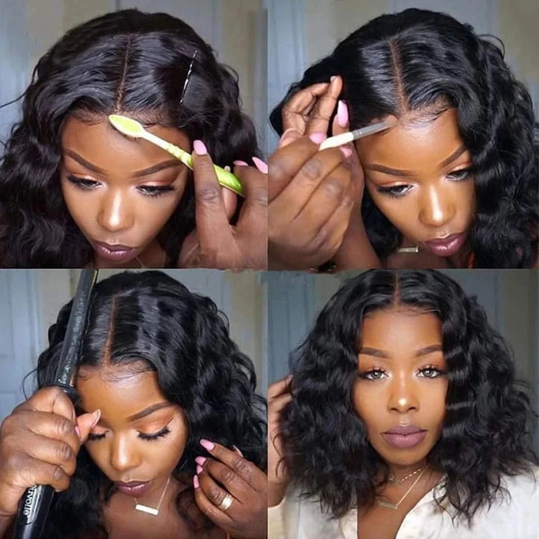High Density 180% Natural Black Body Wave Wigs HD Lace Front Human Hair Wigs With Curtain Bangs Length 8 24 30 inch