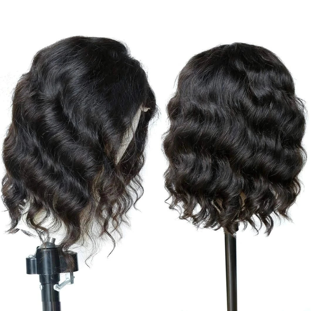 High Density 180% Natural Black Body Wave Wigs HD Lace Front Human Hair Wigs With Curtain Bangs Length 8 24 30 inch