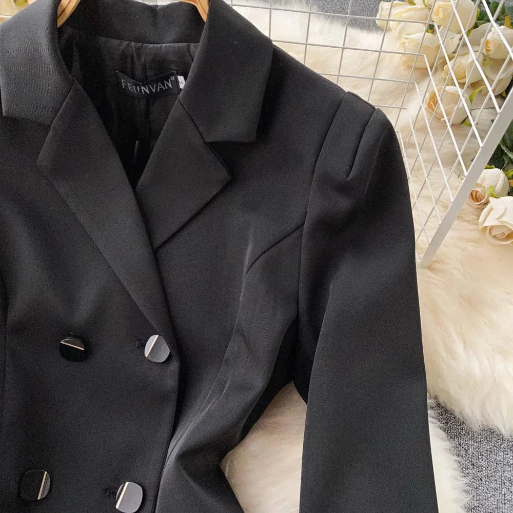 High End ANSZKTN Spring Fall New Arrival Elegant Casual Sexy Double Breasted Black Coat Blazer Dress Women Clothing