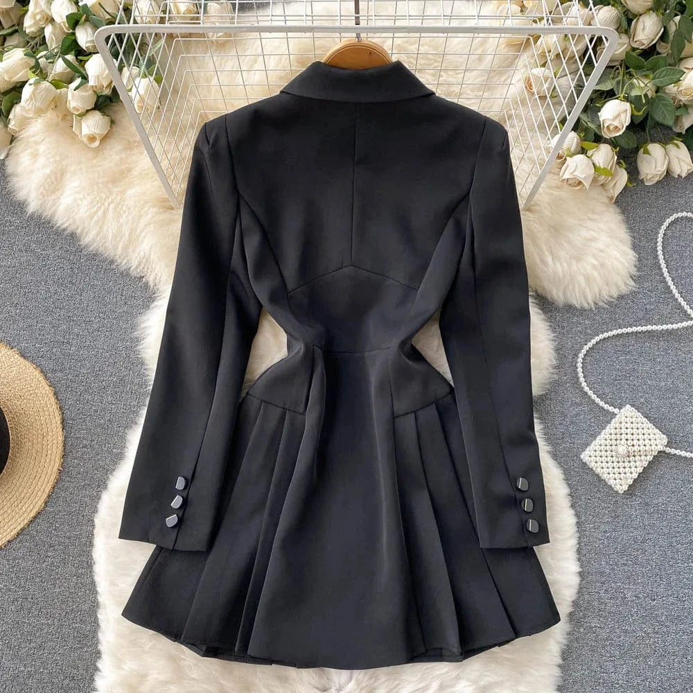 High End ANSZKTN Spring Fall New Arrival Elegant Casual Sexy Double Breasted Black Coat Blazer Dress Women Clothing
