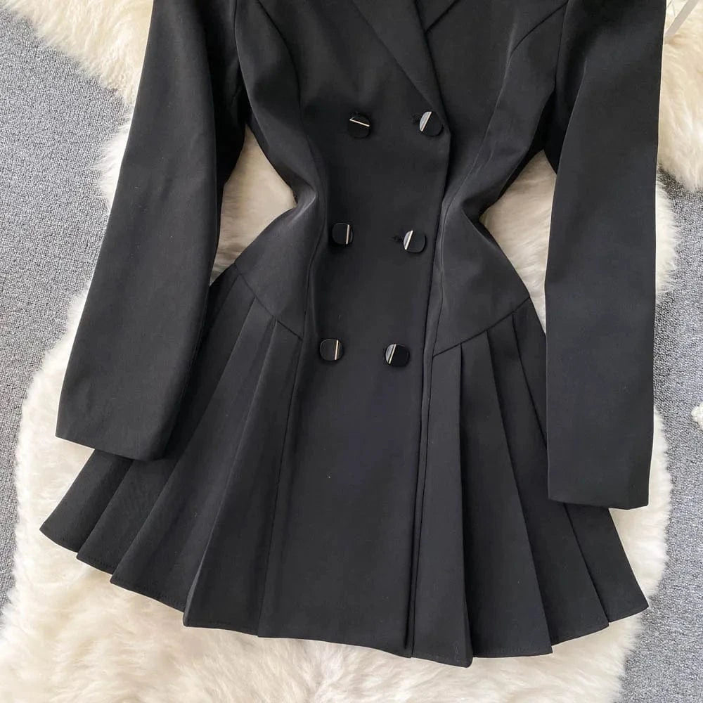 High End ANSZKTN Spring Fall New Arrival Elegant Casual Sexy Double Breasted Black Coat Blazer Dress Women Clothing