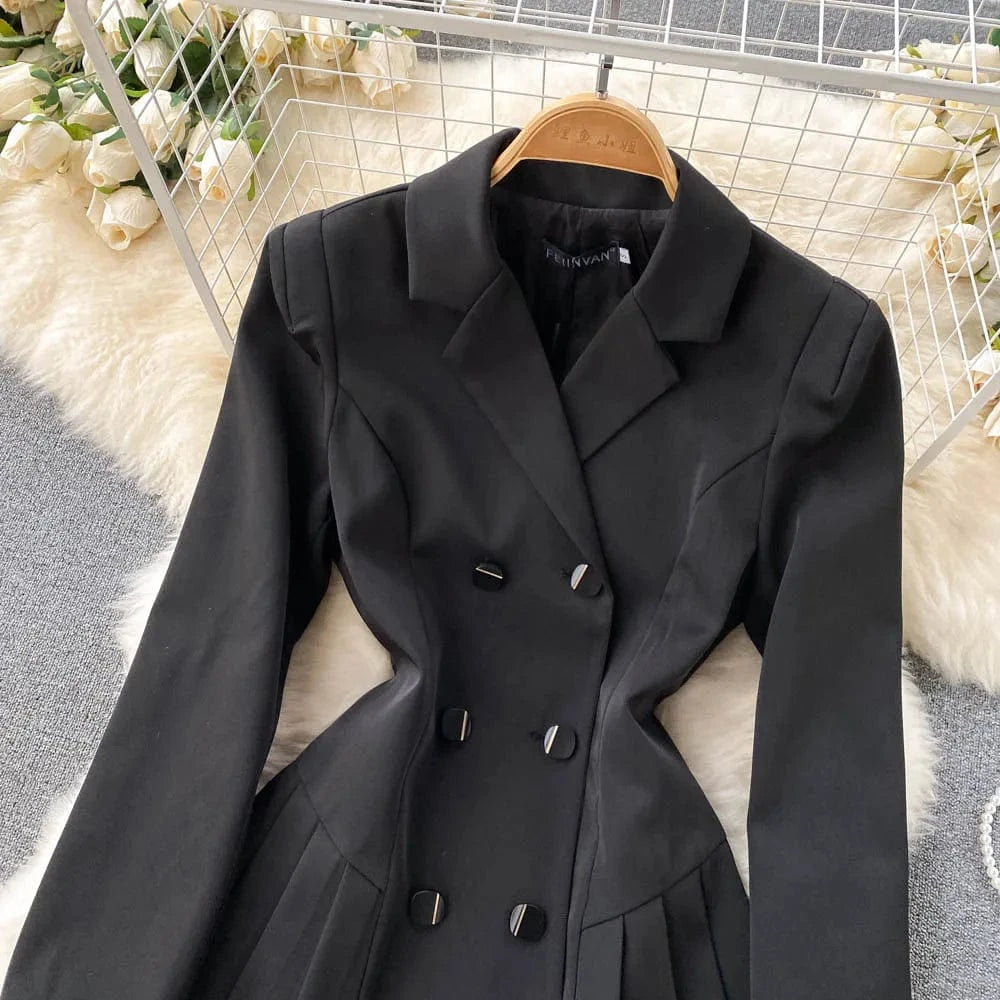 High End ANSZKTN Spring Fall New Arrival Elegant Casual Sexy Double Breasted Black Coat Blazer Dress Women Clothing