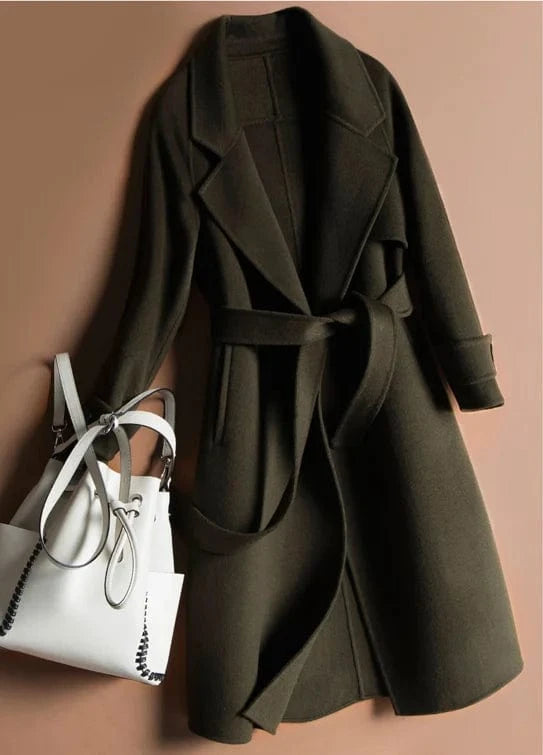 high-end cashmere Ladies Long Winter Elegant Belt Lapel Overcoat Jacket Women Trench Wool Designer Coat