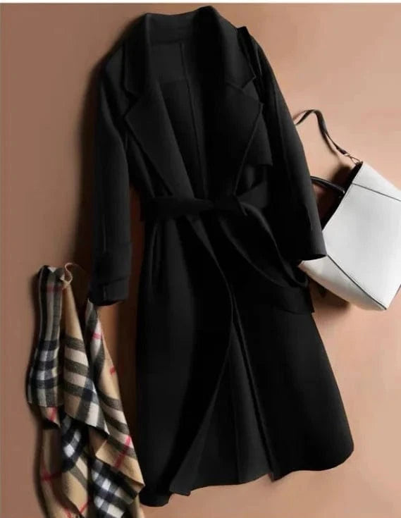 high-end cashmere Ladies Long Winter Elegant Belt Lapel Overcoat Jacket Women Trench Wool Designer Coat