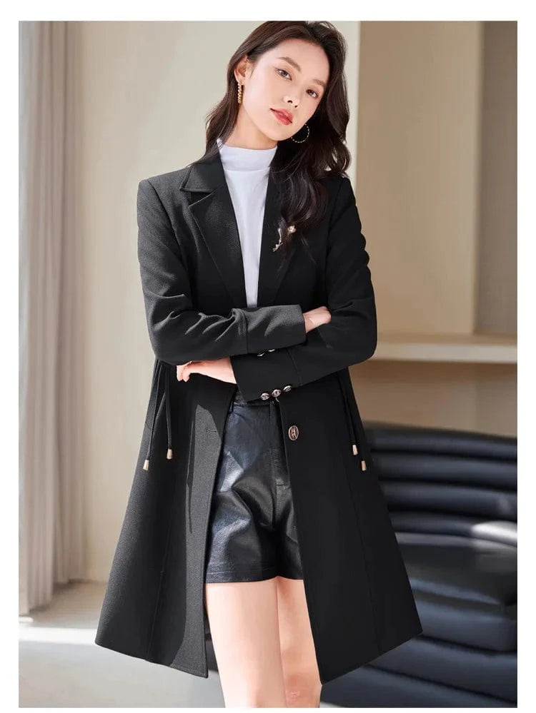 High End Female Coat Long Slim Trench Coat For Women’S England Single Breasted Khaki Women Windbreaker Larger Size Outwear