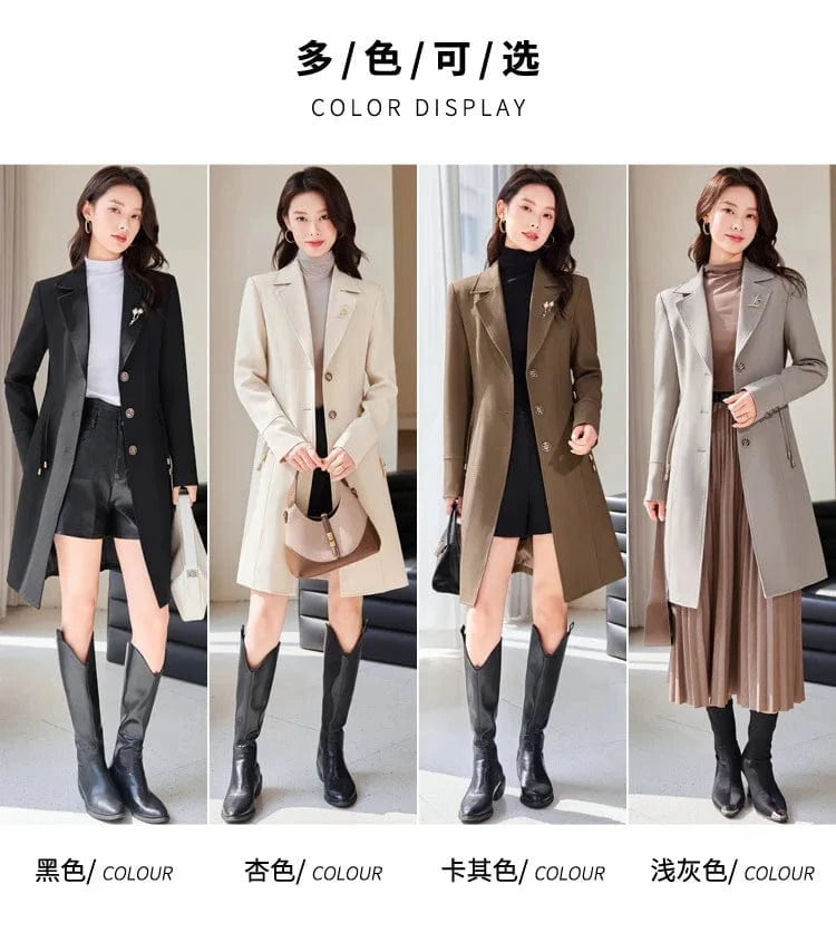High End Female Coat Long Slim Trench Coat For Women’S England Single Breasted Khaki Women Windbreaker Larger Size Outwear