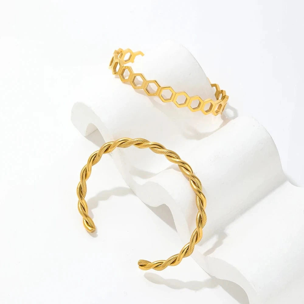 High End Gold & Silver Twist Rope Cuff Bracelet Women Adjustable Cuff Bangle Bracelet Stainless Steel Jewelry