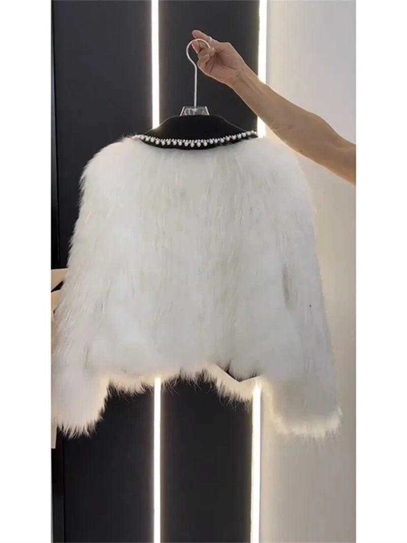 High end Heavy Industry Nail Bead Imitation Fox Fur Grass Coat for Women's Autumn and Winter 2024 New Unique Warm Top Jackets